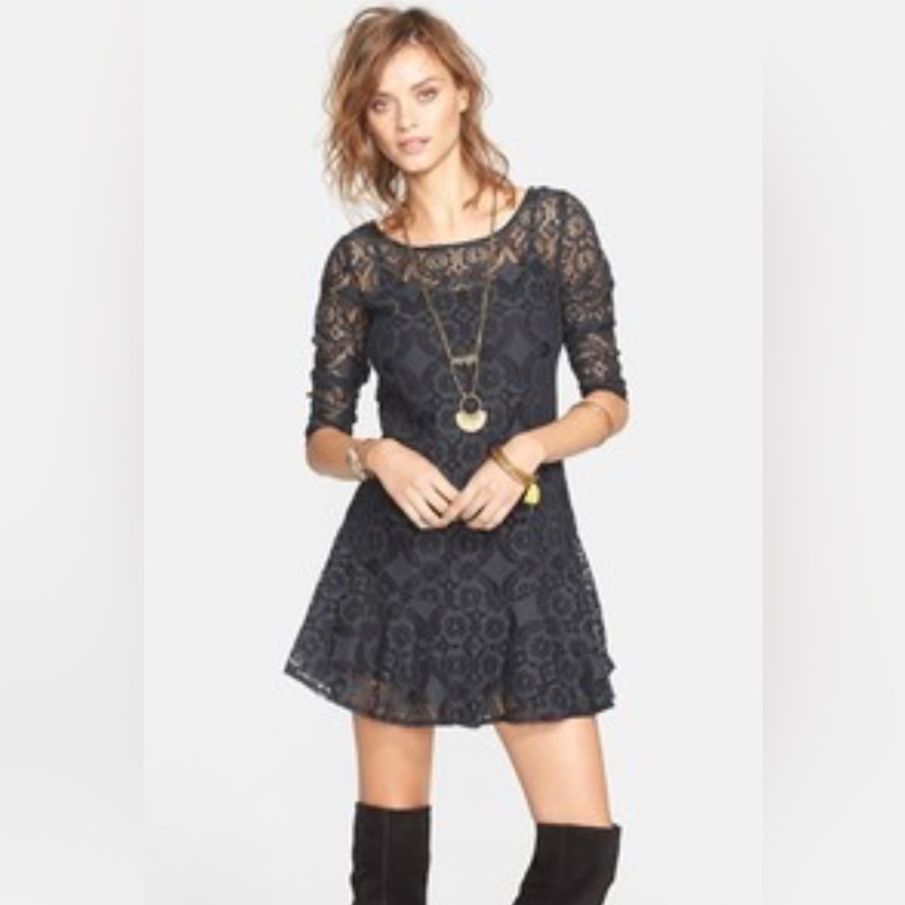Mint condition! Free People Black Lace Mini Dress